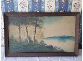 Antique Painted Signed Boating Lake Scene