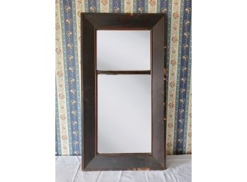 Handsome Antique Wood Brown Painted Oblong Two Panel Mirror