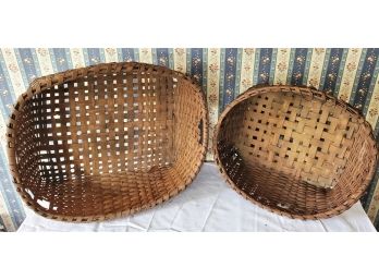 Two Antique Woven Wicker Gathering Baskets