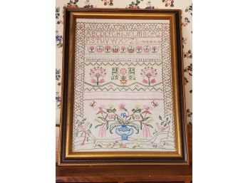 Vintage Needlepoint Sampler - Framed