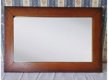 Vintage Very Heavy Simple Wood Framed Oblong Mirror