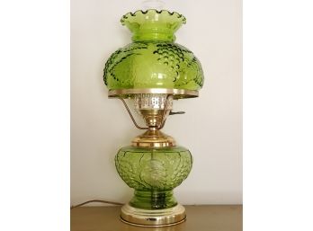 Vintage Embossed Green Glass Faux Oil Hurricane Table Lamp