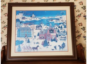 Vintage 1986 Linda Nelson Stocks Americana Folkart Framed Signed & Numbered - Duxbury Massachusetts