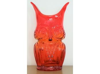 Awesome Vintage MCM Amberina Viking Persimmon Blown Art Glass Owl Vase