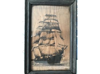 Antique Framed Newspaper Clipping Of A Clipper Ship