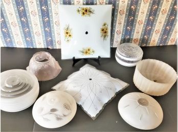 Antique And Vintage Assortment Of Ceiling Mount Lighting Glass Shades