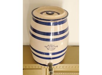 Antique Cobalt Striped 2 Gallon Stoneware Crock Beverage Dispenser