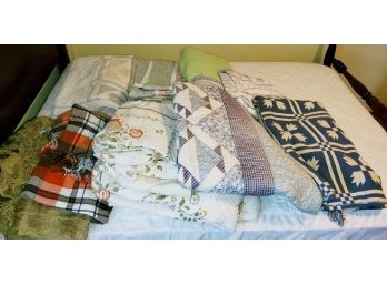 Assortment Of Vintage Bedding, Linens And Quilts