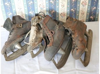 Very Cool Assortment Of Antique & Vintage Single Mens & Girls Ice Leather Ice Skates