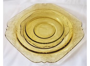 Two Vintage Yellow Depression Glass Plates