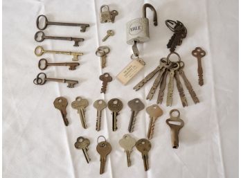 Assortment Of Antique & Vintage Keys And Locks - Yale & Towne, Independent, Corbin, Norwalk Lock, Skeleton Key