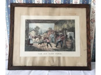 Antique Framed Lithograph Of Currier & Ives The Old Barn Floor