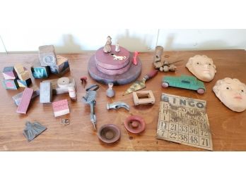 Antique Toys And More - Adorable Antique Tiny Handmade 1800s Baby Doll Toy, Blocks And More