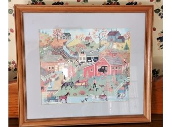 1984 Linda Nelson Stocks Professionally Framed Art Print 16' X 18' Primitive Country Village