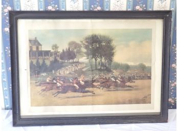 Vintage Framed Horse Racing Color Lithograph