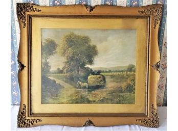 Antique Ornately Framed Farm Print