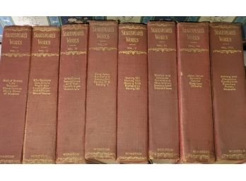 Antique Early 20th Century Shakespeares Works Eight Volume Set - Red Hardcover Books