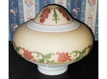 Very Pretty Vintage Floral Painted Milk Glass Ceiling Light Fixture Shade