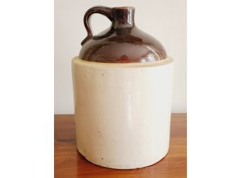 Antique Stoneware Brown & Beige Handled Moonshine Whiskey Jug