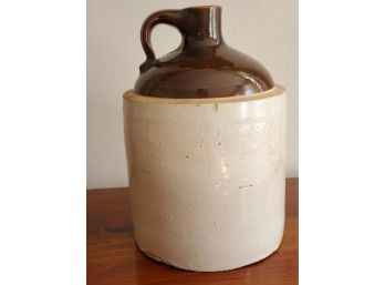 Antique Stoneware Brown & Beige Handled Moonshine Whiskey Jug