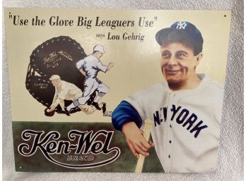 Ken Wel Advertising Tin Sign With Lou Gehrig 12 X 16