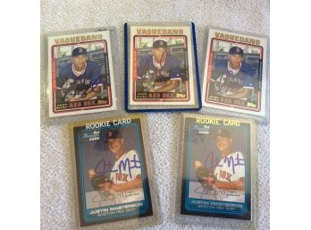 5 Autographed Boston Red Sox Rookie Baseball Cards