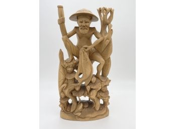 Wood Carving Asian Fisherman 17' H X 8'W