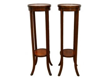 Set Of Two Wood Pedestals Stands