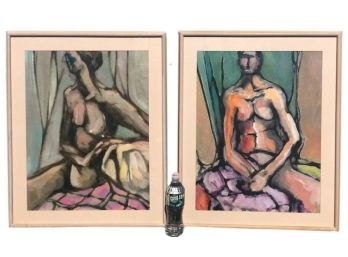 Pair Of Framed Abstract Nude Charcoal Paintings