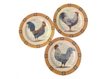 Set Of Three The Henrietta Porcelain Collection Rooster Plates