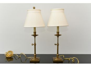 Pair Of Brass Adjustable Height Table Lamps