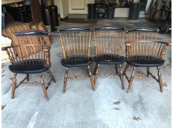 Set Of Four Windsor Style Spindle Back Wood Chairs