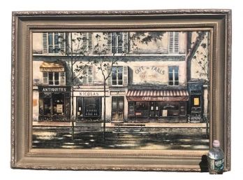 Framed Oil Painting Of A Parisian Store Front Scene