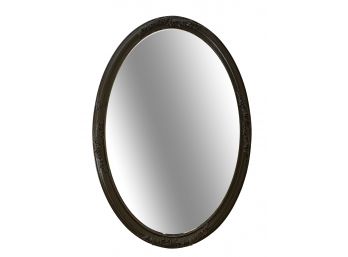 Antique Oval Mirror - Beautiful Hand Carved Dark Solid Wood