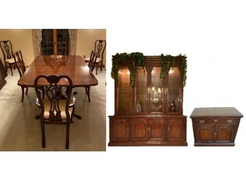 Thomasville Chippendale Dining Set - Custom Table Protector, Breakfront China Cabinet, Server & (6) Chairs*