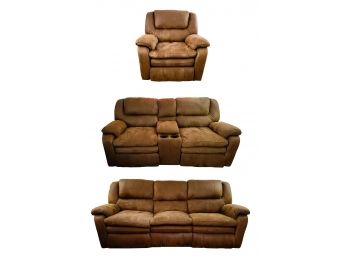 3 Piece Micro-suede Brown Reclining Sofa, Loveseat & Chair