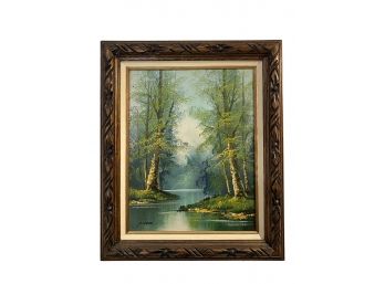 Original Oil On Canvas - Wooded River Scene - Artist Signed M. Weber