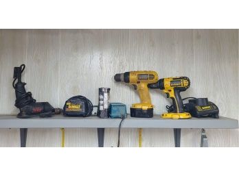 Group Of Power Drills And Battery Chargers