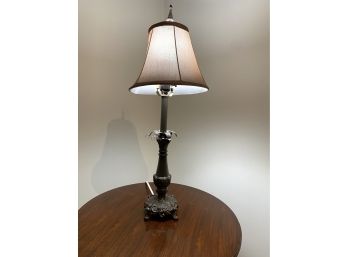 Pair Of Small Iron Base Table Lamps With Shade & Finial