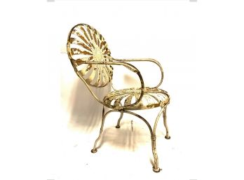 1940s Francois Carre French Art Deco Iron Sunburst Garden Side Chair With Arms