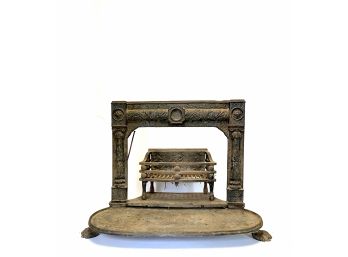 Antique - Architectural Salvage - C&B No.18 Detailed Cast Iron Clawfoot Fireplace Skirt, Log Rack And Surround