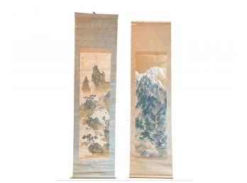 Antique - Korean Hand Painted Silk Hanging Scroll Panels