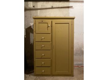 Antique - Painted And Patinated With Porcelain Pulls - 5 Drawer & Storage Cabinet