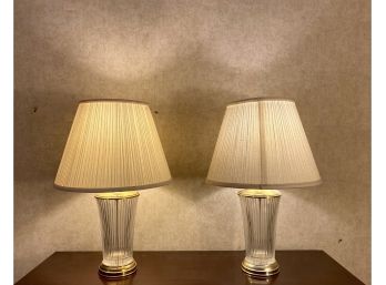 Pair - Brass & Glass Lamps