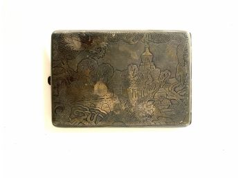 Sterling Silver - Antique Chinese Bifold Cigarette Case With Detailed Front Panel - Weighs 4.31 Troy Ounces