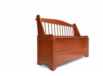 Spindle Back Storage Bench - Painted Barn Red