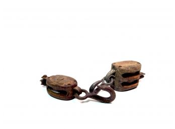 Set Of Wooden Block And Tackle Pulleys