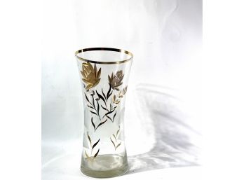 Gold Trim Etched Floral Pattern Vase