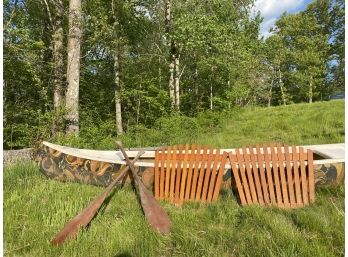 RARE - Old Town Canoe With Retro 70's Print - 2 Old Town Beavertail Paddles And Slatted Seatbacks*