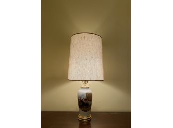 Equestrian Lamp - Porcelain Body, Brass Base And Textured Shade